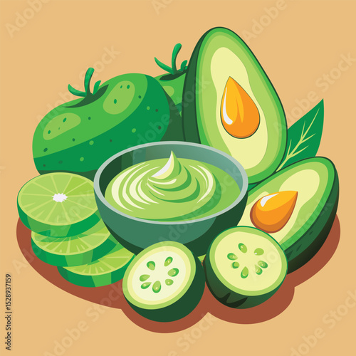 Fresh green avocado. lime. and fruit smoothie.