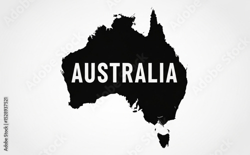 Australia Text on Black Silhouette Map | Geographic Representation for Educational Resources, Tourism Marketing, and Business Communications