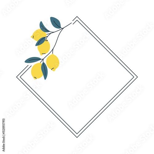 Decorative diamond-shaped frame with lemons, perfect for summer designs