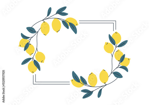 Decorative rectangular frame with lemons, perfect for summer designs