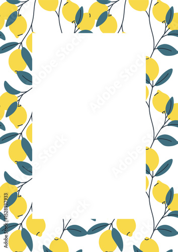 Rectangular decorative lemon frame or border for invitations and summer designs