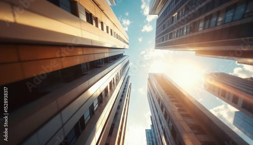Illustration of perspective view of skyscrapers in the capital city