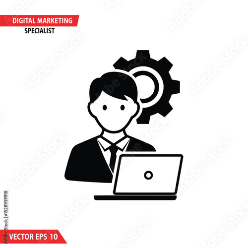Digital marketing specialist icon laptop gear business