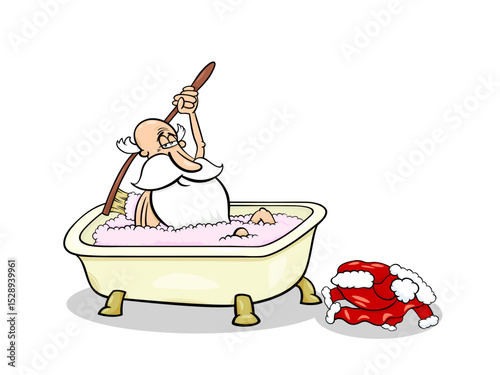 Santa claus relaxing in a bubble bath