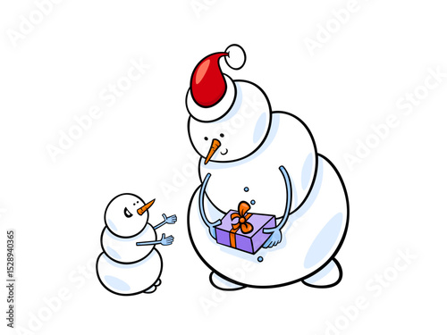 A Big Snowman Gives a Present to a Small Snowman A Winter Surprise