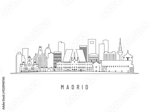 Detailed Madrid skyline vector illustration. Madrid buildings in line art style, perfect for modern designs.