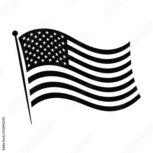 Waving american flag black and white icon