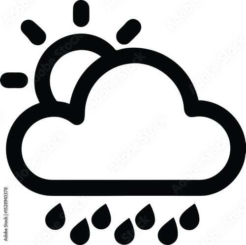 Rain Cloud Weather Icon Black and White Line Vector
