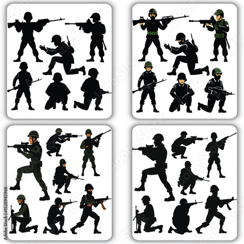 Military Soldier Silhouette Set  make tags and tittle adobe stock