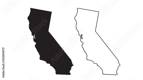 California state map with black silhouette and outline on white background