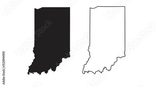 Indiana state map with black silhouette and outline on white background