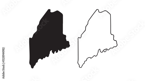 Maine state map with black silhouette and outline on white background