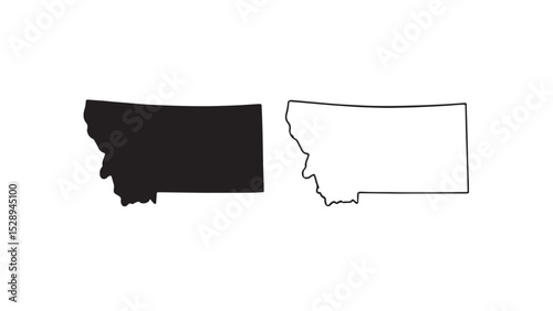 Montana state map with black silhouette and outline on white background
