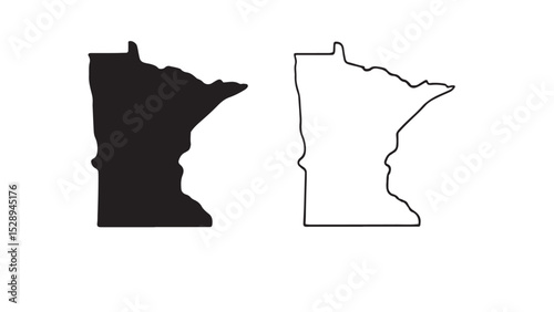 Minnesota state map with black silhouette and outline on white background