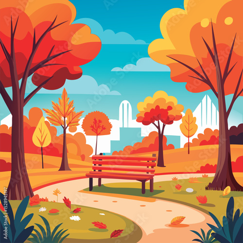 Autumn park bench. perfect fall day.