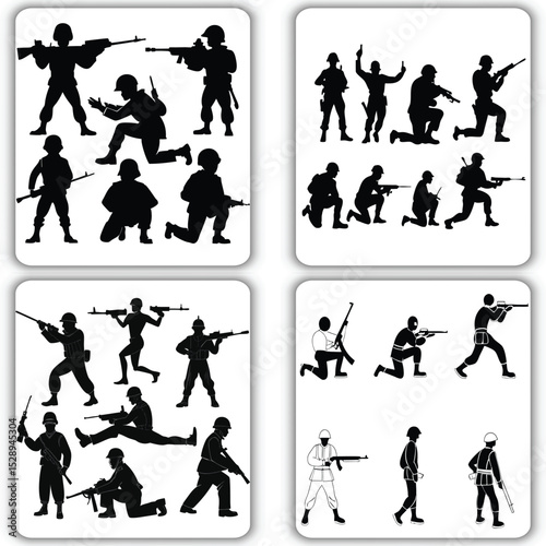 Military Soldier Silhouette Set  make tags and tittle adobe stock