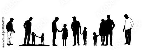 Father and Children Silhouette Set – Parenting, Family Bond, and Fatherhood Concept