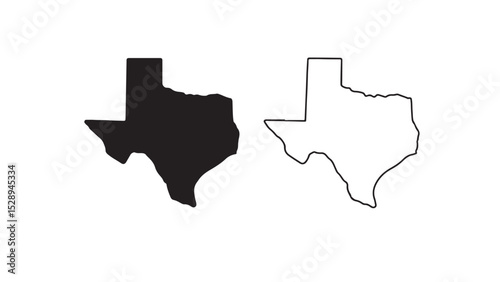 Texas state map with black silhouette and outline on white background