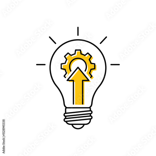 Lightbulb with gear and up arrow innovation and growth concept