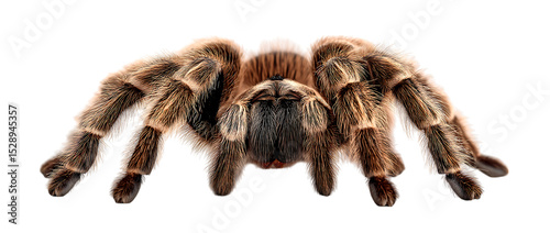 Close up big brown tarantula spider with brown color and fur, poisonous and dangerous spider isolated on a transparent background