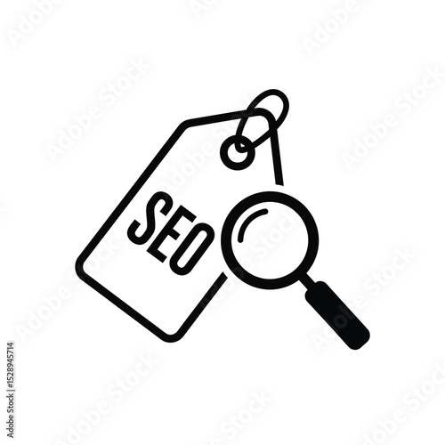 Seo tag with magnifying glass search optimization icon