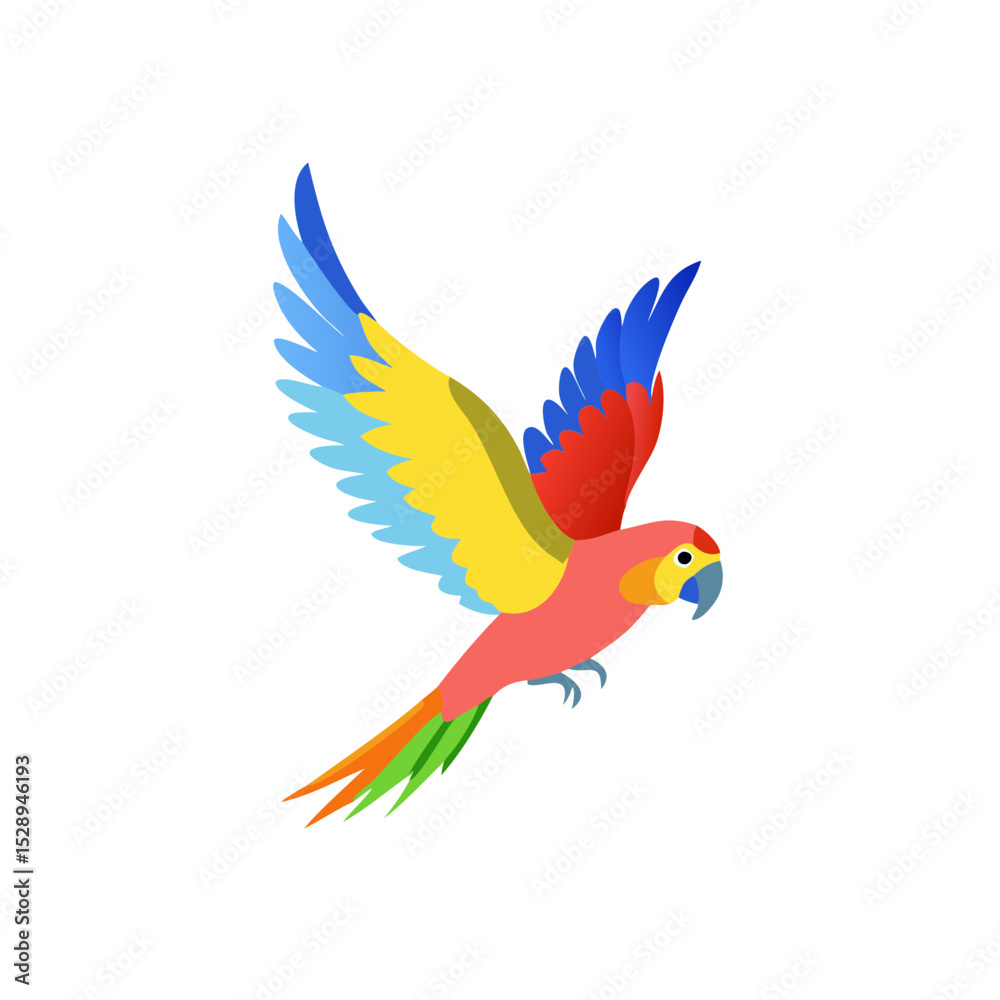 Fototapeta premium Colorful flying parrot on a white background