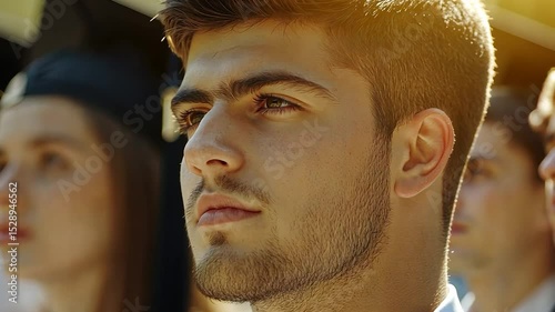 Close-up of a young man looking upward