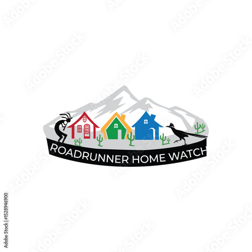 **Roadrunner Home Watch logo** featuring a sleek roadrunner icon with a shield or house symbol, ideal for home security or property care services. It conveys speed, safety, and reliability.
