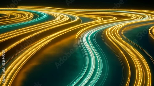 Abstract light trails in flowing curves