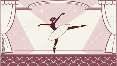 Ballet dancer in pink dress vector illustration with silhouette and dancing action