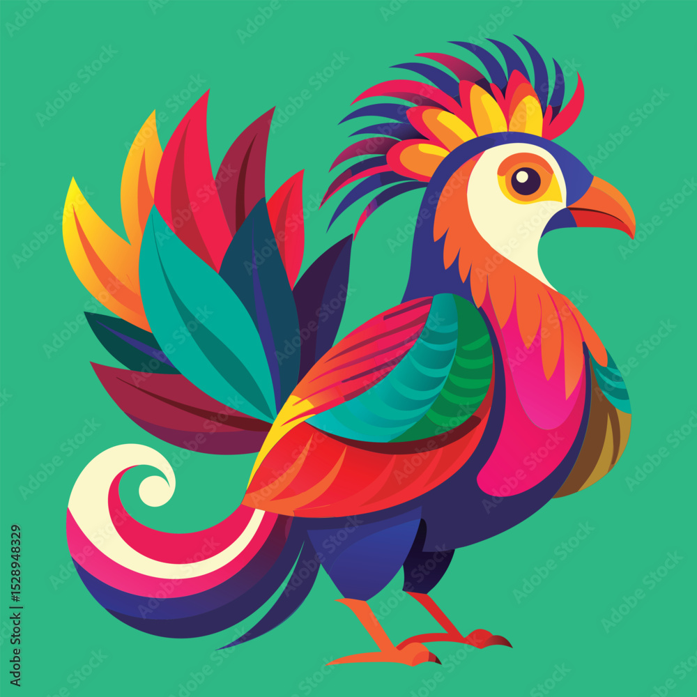 Obraz premium Vector illustration of a Colorful stylized rooster design.
