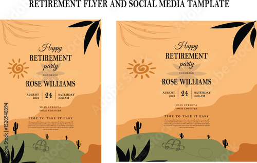 Traditional retirement party flyer, social media post design, vintage, work, note, old, elder citizen, celebration, festive, invitation, job, a4 print ready templates.