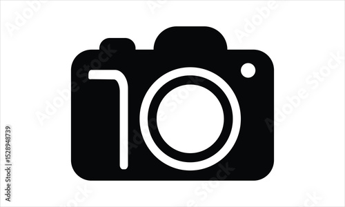 A minimalist silhouette of a camera, black and white, high contrast, vector style 