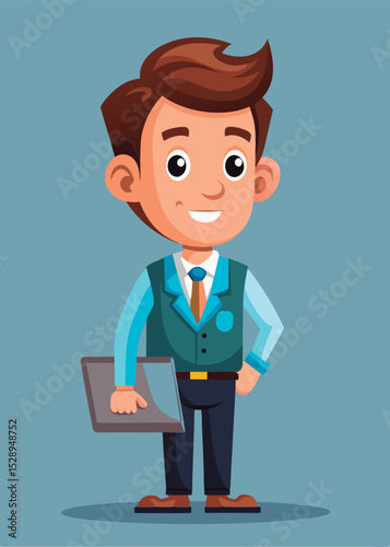 Vector illustration of a Smiling schoolboy with laptop.