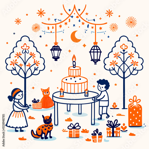 Children s birthday party in a park at night