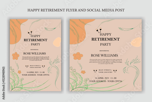 Retirement Flyer Design Template. Retirement Party Invitation Layout, square banner, and a4 poster, Retirement flyer template. Happy retirement party flyer design. 