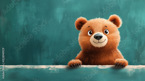 Cute cartoon bear smiling against a blue background