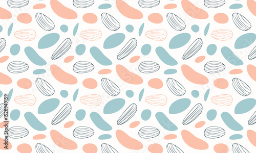 Modern abstract seamless pattern with hand-drawn almond shapes
