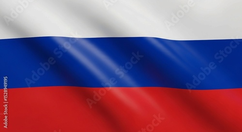 A close-up view of the Russian Federation flag, highlighted by its classic white, blue, and red stripes.
