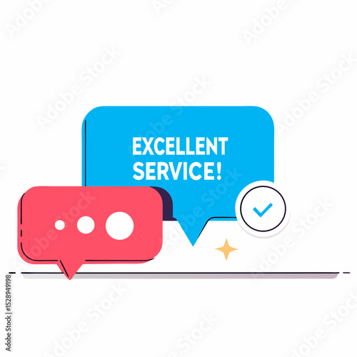 Excellent Service Feedback Speech Bubbles | Positive Customer Experience and Satisfaction Online Communication Concept