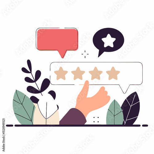 Online Customer Feedback and Four-Star Rating with Thumbs Up Gesture | Digital User Testimonial and Service Evaluation
