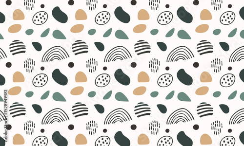 Bohemian abstract seamless pattern with rainbows and doodles