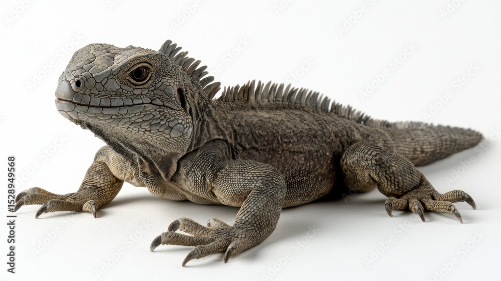 Obraz premium Calm spiny-tailed iguana resting, textured skin and claws visible on white surface