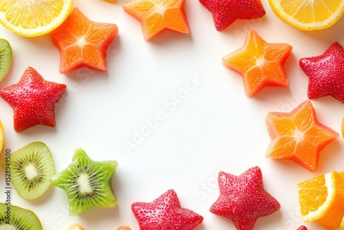 Colorful Star-Shaped Fruit Arrangement on White Background