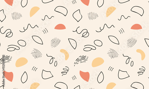 Minimalist abstract seamless pattern with hand-drawn doodles