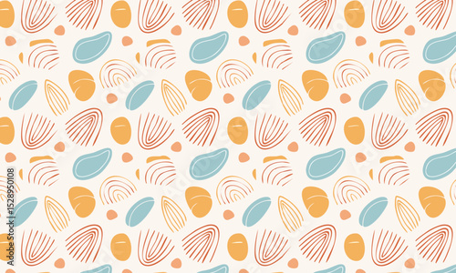 Hand-drawn abstract seamless pattern with textured shell doodles