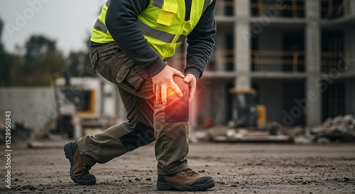Construction Worker with Knee Injury on Building Site