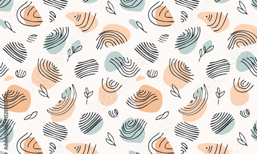 Modern abstract botanical seamless pattern with line art