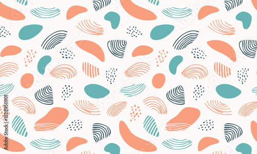 Dynamic abstract seamless pattern with hand-drawn brush strokes
