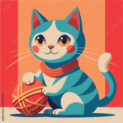 Cute cat with a ball. ready for fun.